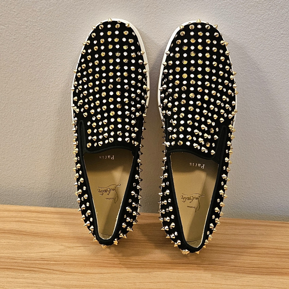 Men's Christian Louboutin Black Suede Spike-Studded Luxury Loafers Size 10 US - Picture 11 of 16
